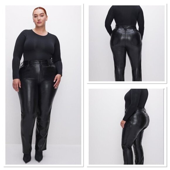 NWT Good American Faux Leather Good Icon Pants in‎ Black Women Plus Size 24
